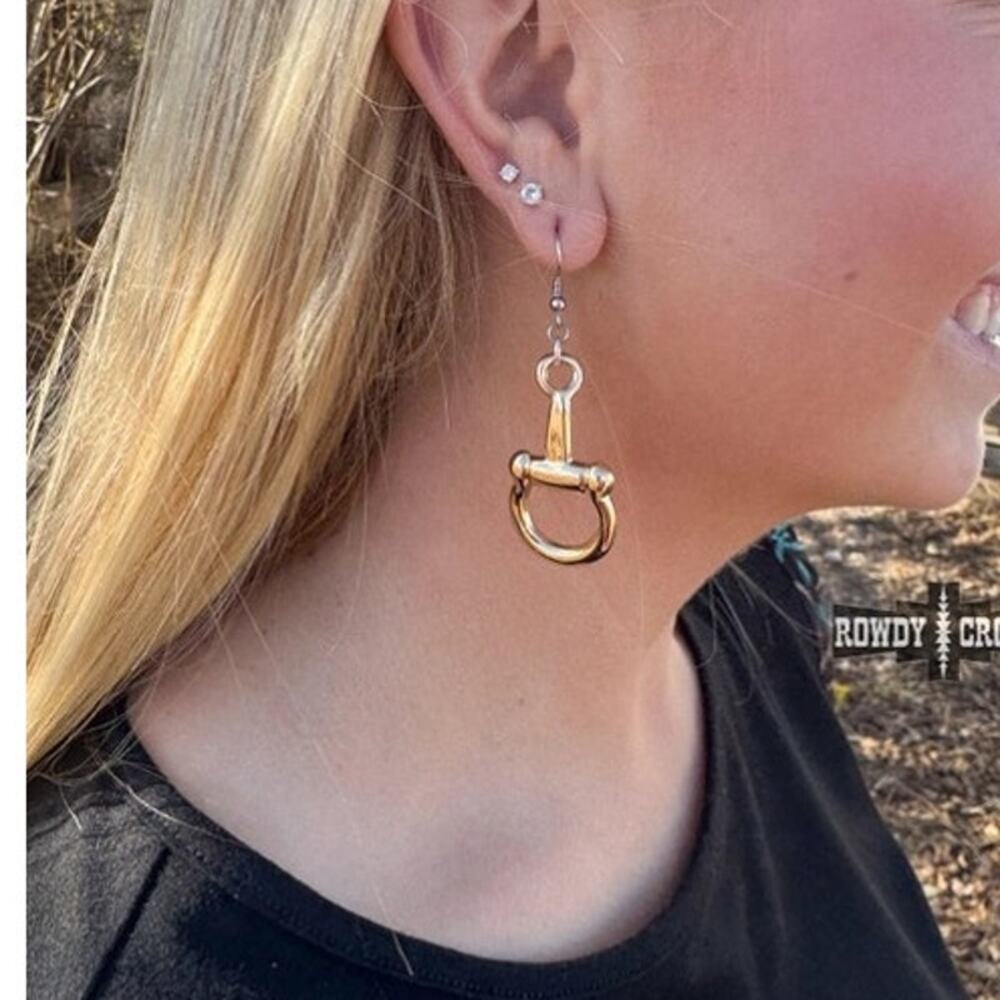 Gold Horse Bit Western Dangle Earrings